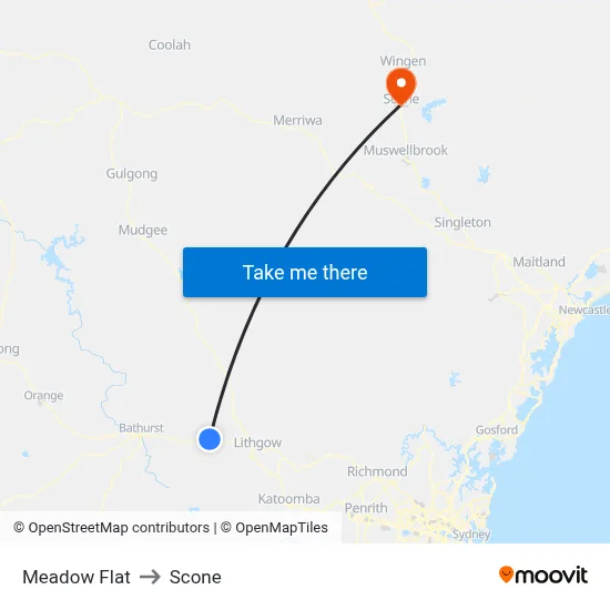Meadow Flat to Scone map