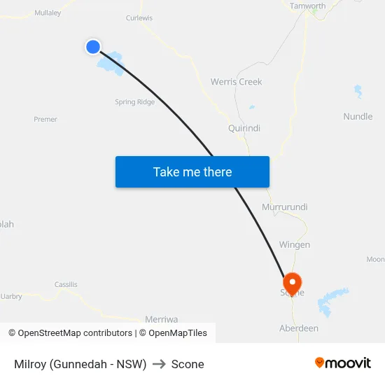 Milroy (Gunnedah - NSW) to Scone map