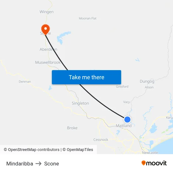 Mindaribba to Scone map