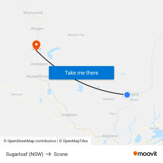 Sugarloaf (NSW) to Scone map