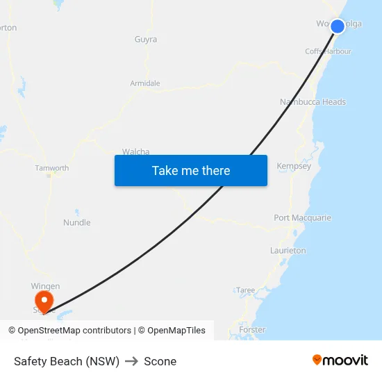 Safety Beach (NSW) to Scone map