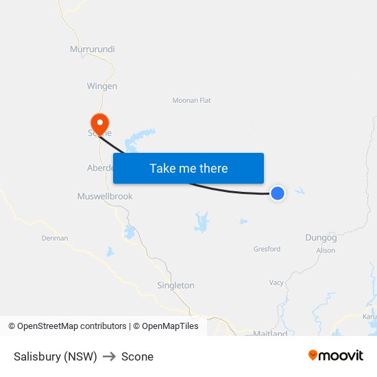 Salisbury (NSW) to Scone map