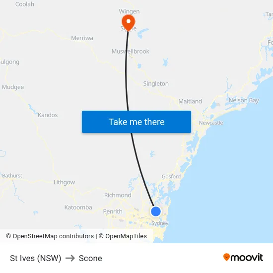 St Ives (NSW) to Scone map