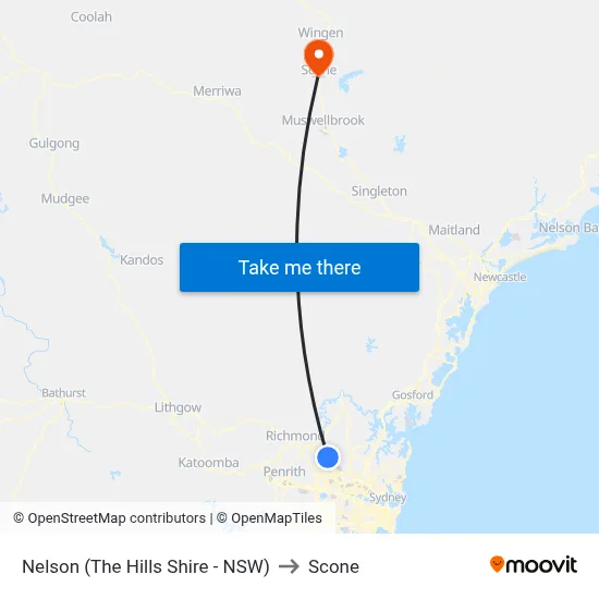 Nelson (The Hills Shire - NSW) to Scone map