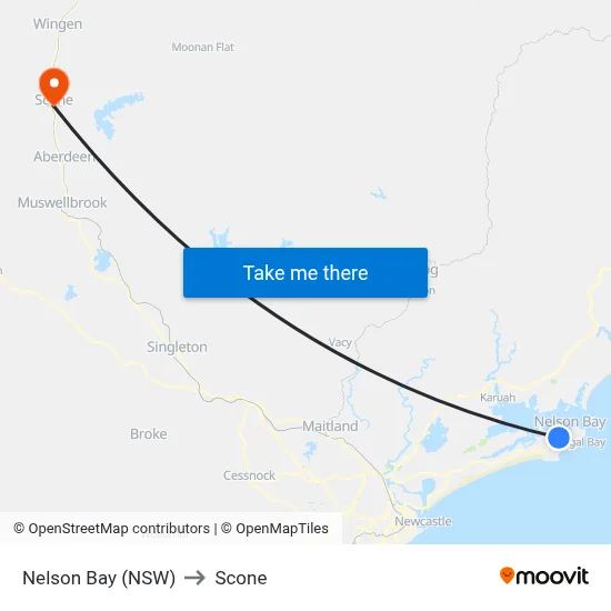 Nelson Bay (NSW) to Scone map