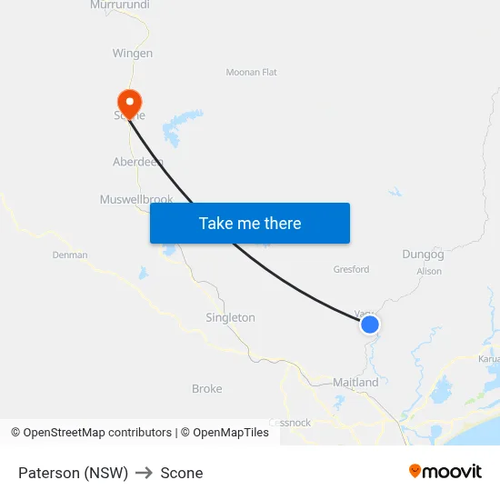 Paterson (NSW) to Scone map