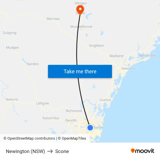 Newington (NSW) to Scone map
