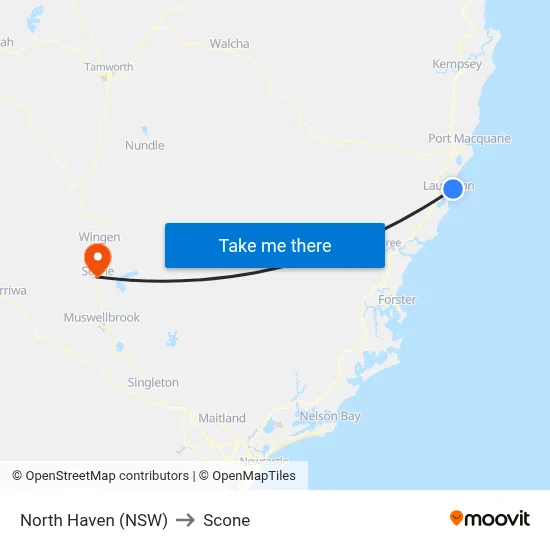North Haven (NSW) to Scone map
