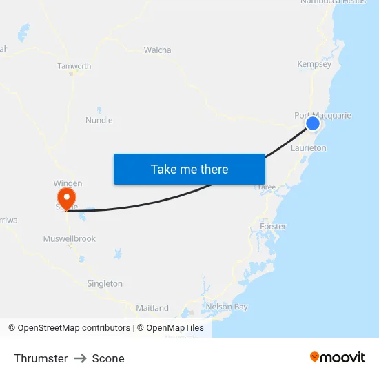 Thrumster to Scone map