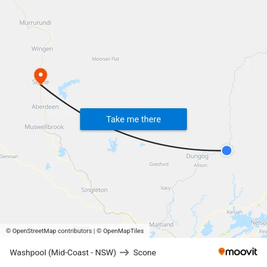 Washpool (Mid-Coast - NSW) to Scone map