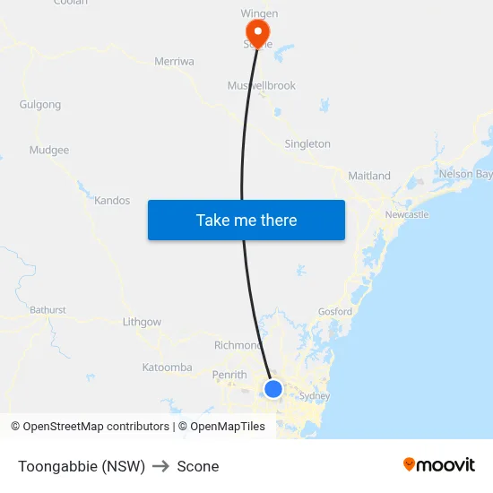 Toongabbie (NSW) to Scone map