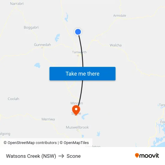 Watsons Creek (NSW) to Scone map