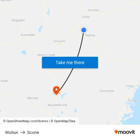 Wollun to Scone map