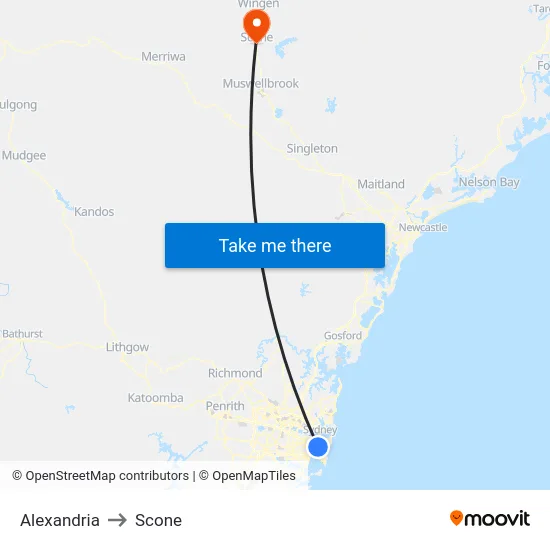 Alexandria to Scone map