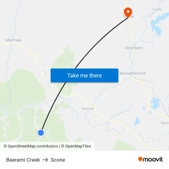 Baerami Creek to Scone map