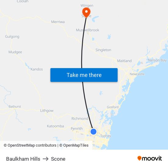 Baulkham Hills to Scone map