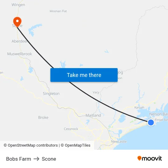 Bobs Farm to Scone map
