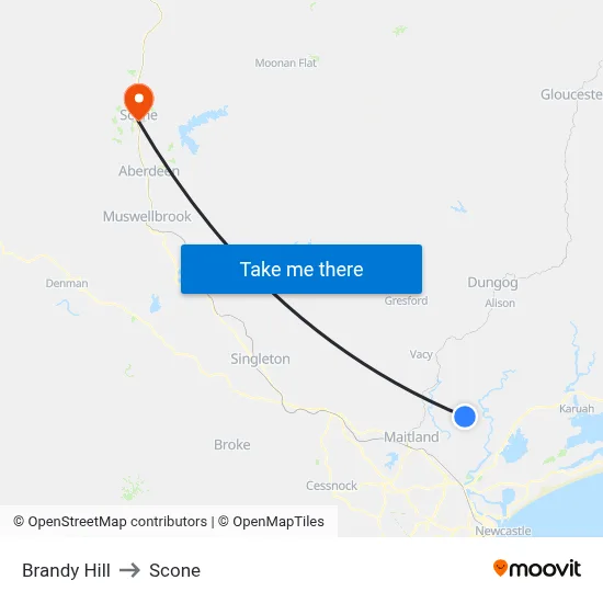 Brandy Hill to Scone map