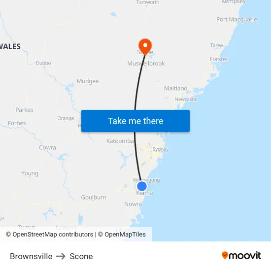 Brownsville to Scone map