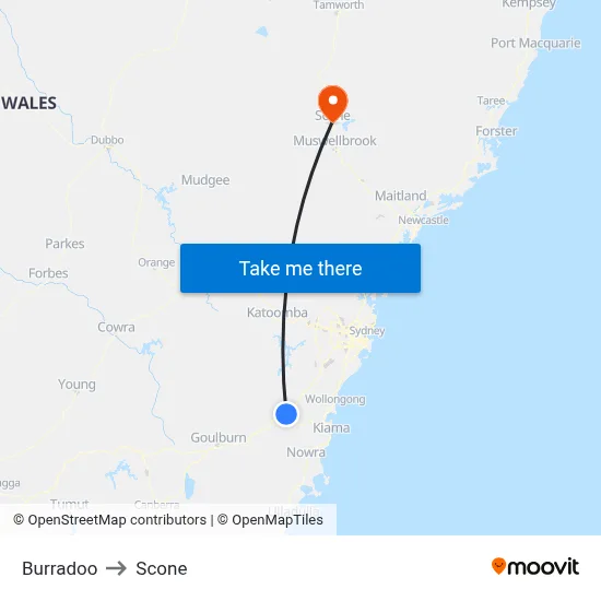 Burradoo to Scone map