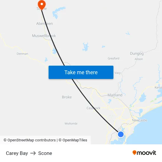 Carey Bay to Scone map