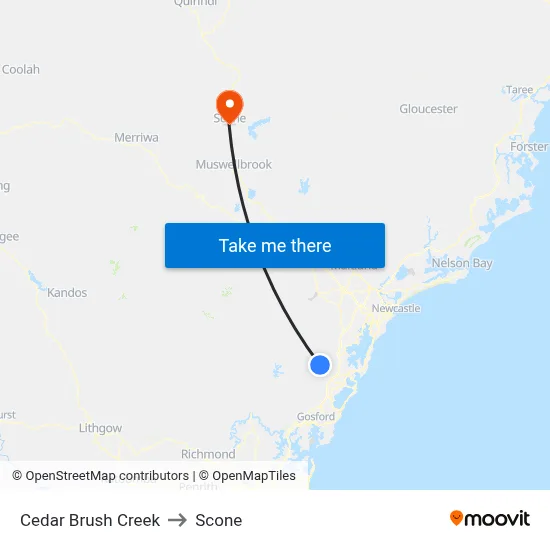 Cedar Brush Creek to Scone map
