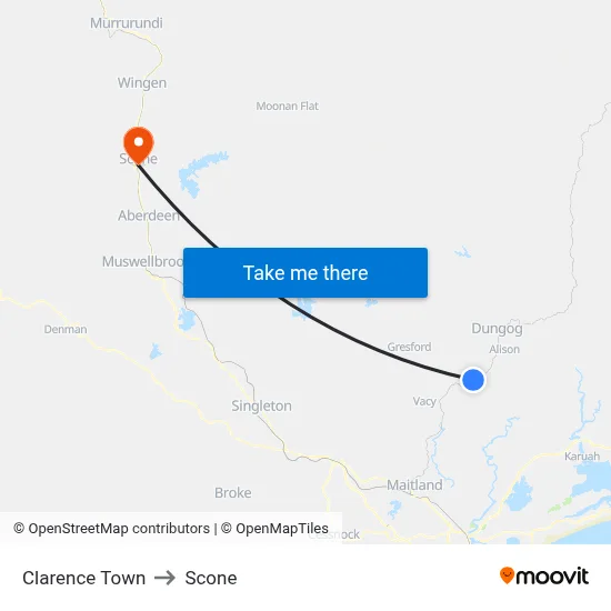 Clarence Town to Scone map