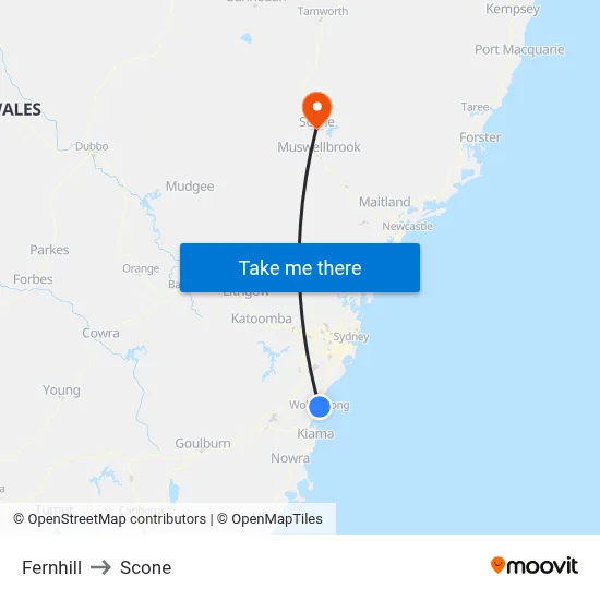 Fernhill to Scone map