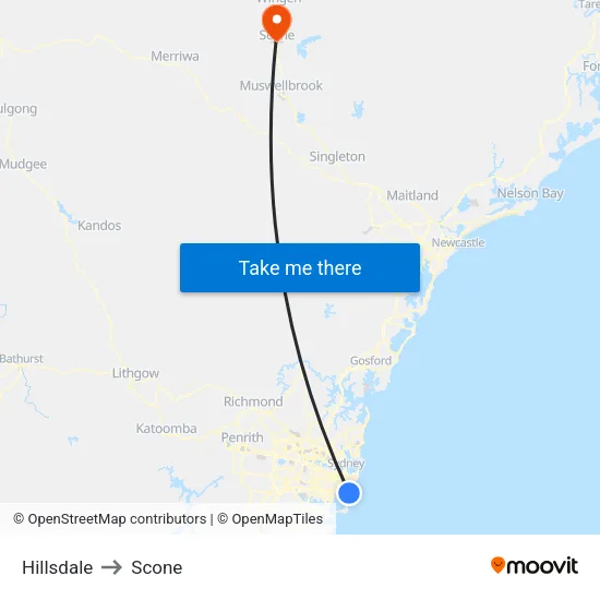 Hillsdale to Scone map