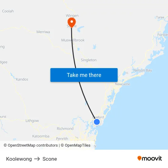 Koolewong to Scone map
