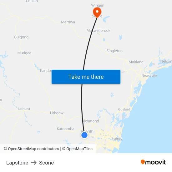 Lapstone to Scone map