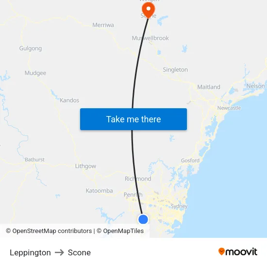 Leppington to Scone map
