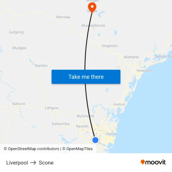 Liverpool to Scone map