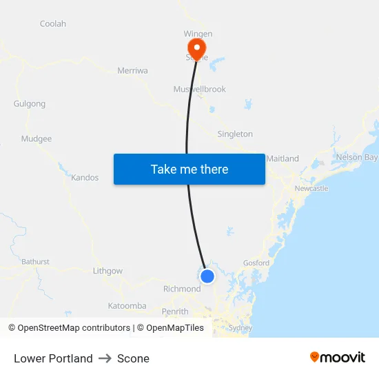 Lower Portland to Scone map
