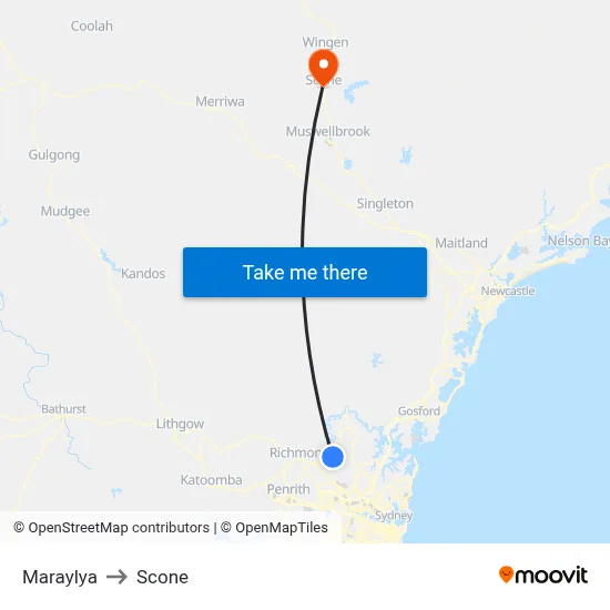 Maraylya to Scone map