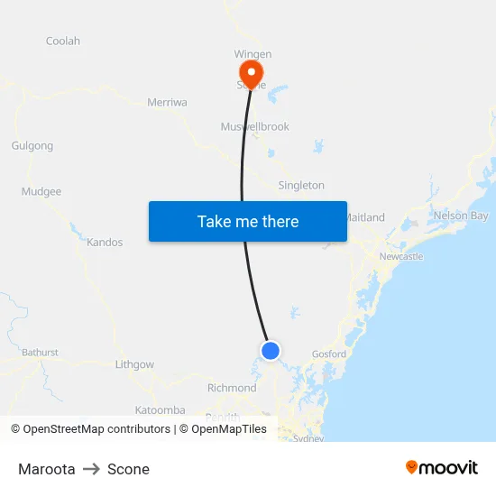 Maroota to Scone map