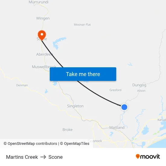 Martins Creek to Scone map