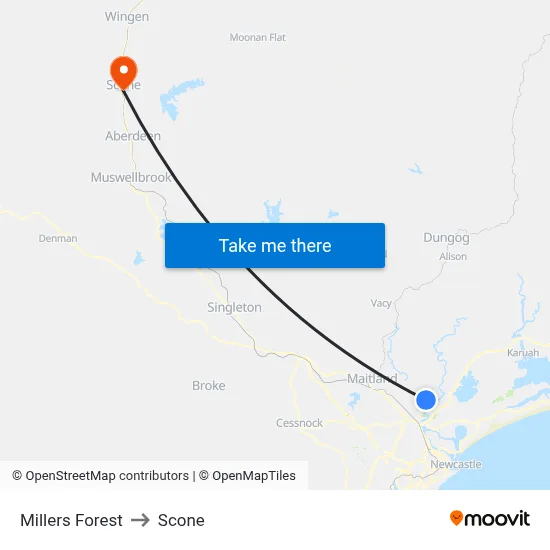 Millers Forest to Scone map
