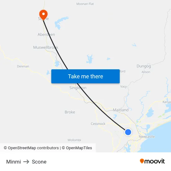 Minmi to Scone map