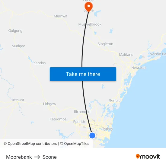 Moorebank to Scone map