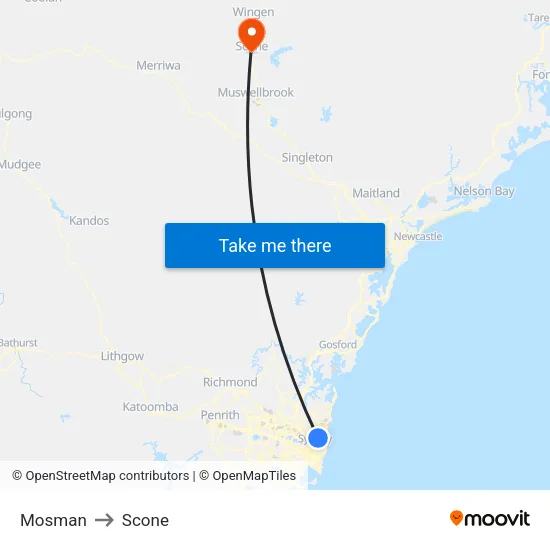 Mosman to Scone map