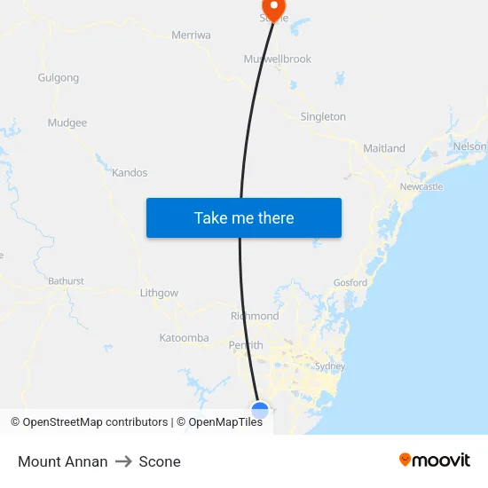 Mount Annan to Scone map