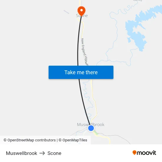 Muswellbrook to Scone map