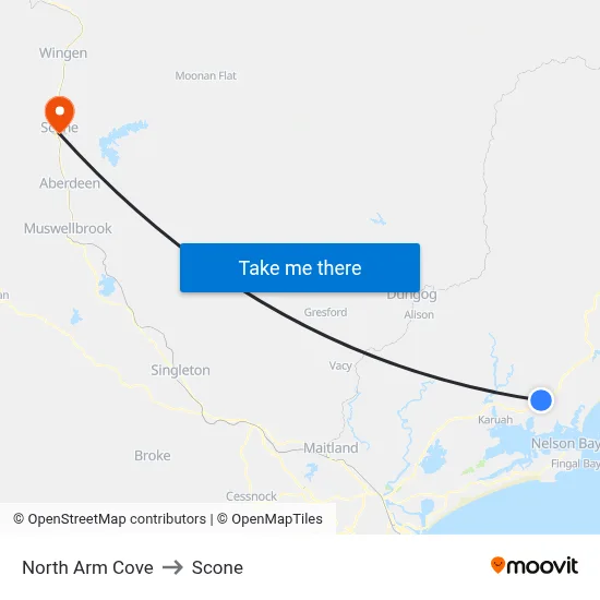 North Arm Cove to Scone map