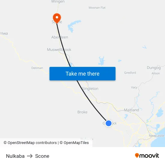 Nulkaba to Scone map