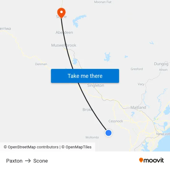 Paxton to Scone map