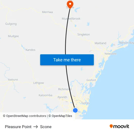 Pleasure Point to Scone map