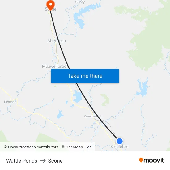 Wattle Ponds to Scone map