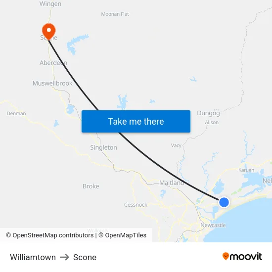 Williamtown to Scone map