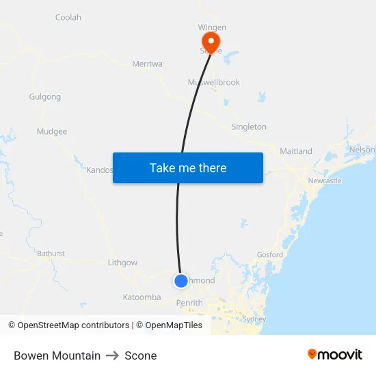Bowen Mountain to Scone map